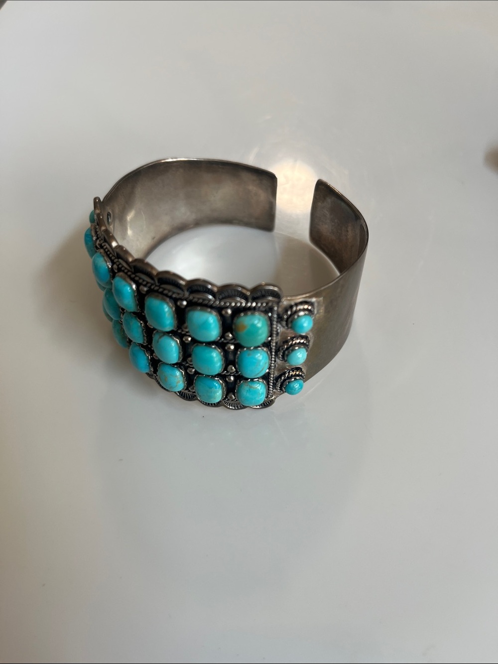 Turquoise Stone Cluster Cuff Bracelet - Women Jewelry - Picture 3 of 5
